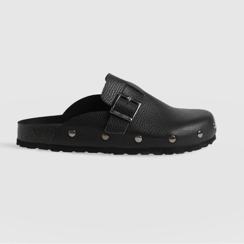 Saint + Sofia Silver Studded Leather Black Clog - Picture 6 of 12